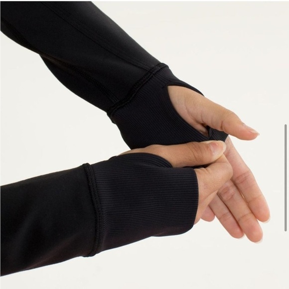 Lululemon Nice Asana Jacket Black Pow Stripe Split Pea Full Zip Thumb Holes - Picture 14 of 14